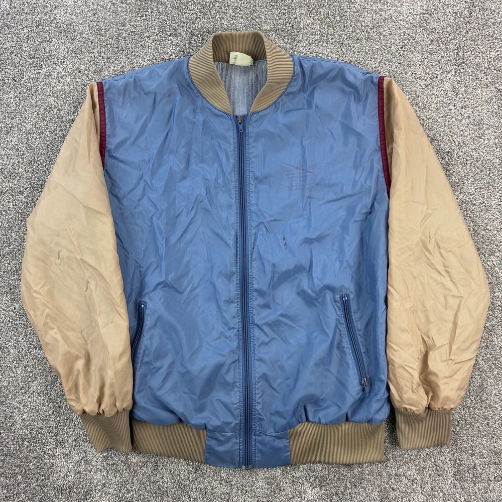 Vintage 70s Adidas Track Jacket Mens Large Blue Tan Sideline Soft Shell Full Zip